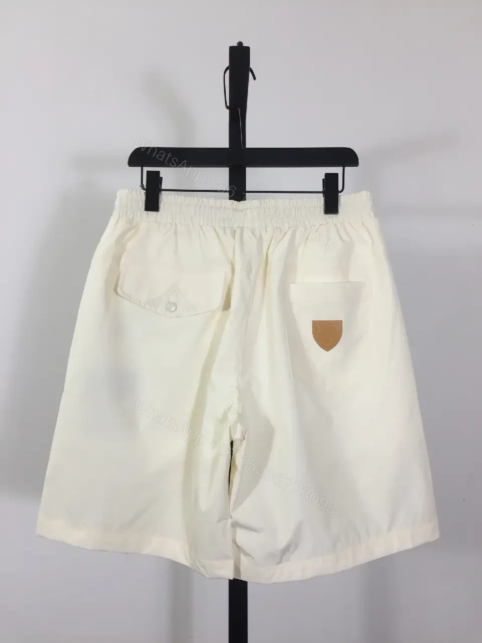 View 4 of Cream Canvas Shorts - Relaxed Style, Drawstring Waist, LV Logo