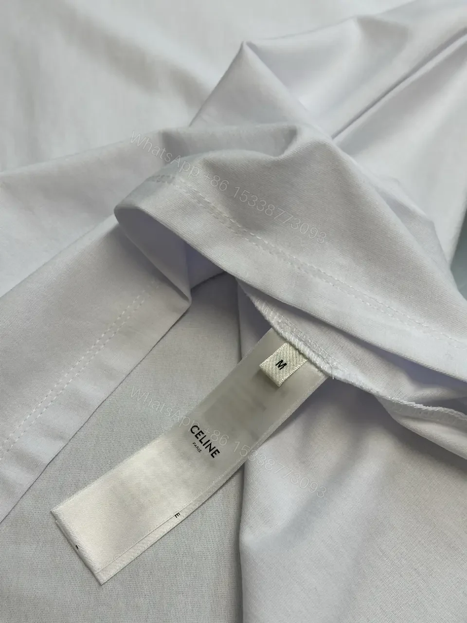 View 3 of White Cotton T-Shirt, Celine Logo, Oversized Style, Casual Top
