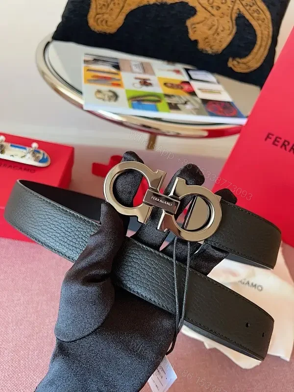 Bold Leather Belt with Double-Gancini Hardware — view 1