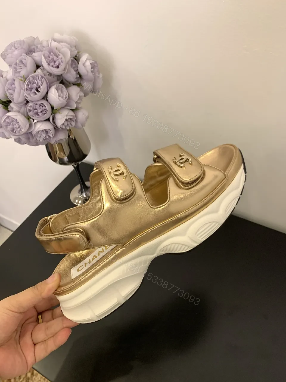 View 5 of Gold Metallic Slip-On Sneakers with Chunky Sole, Luxe Comfort