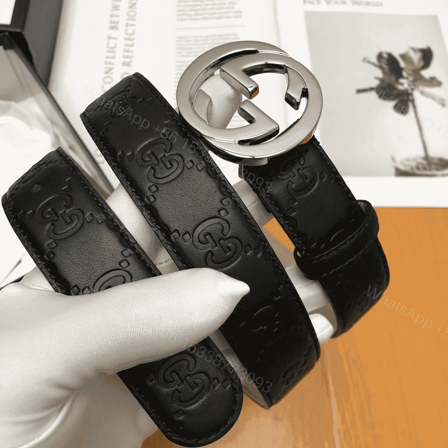 View 3 of GUCCI INTERLOCKING-G LEATHER BELT – B7