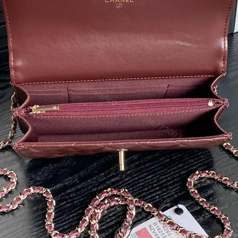 View 6 of Quilted Burgundy Crossbody Bag with Gold Chain Hardware