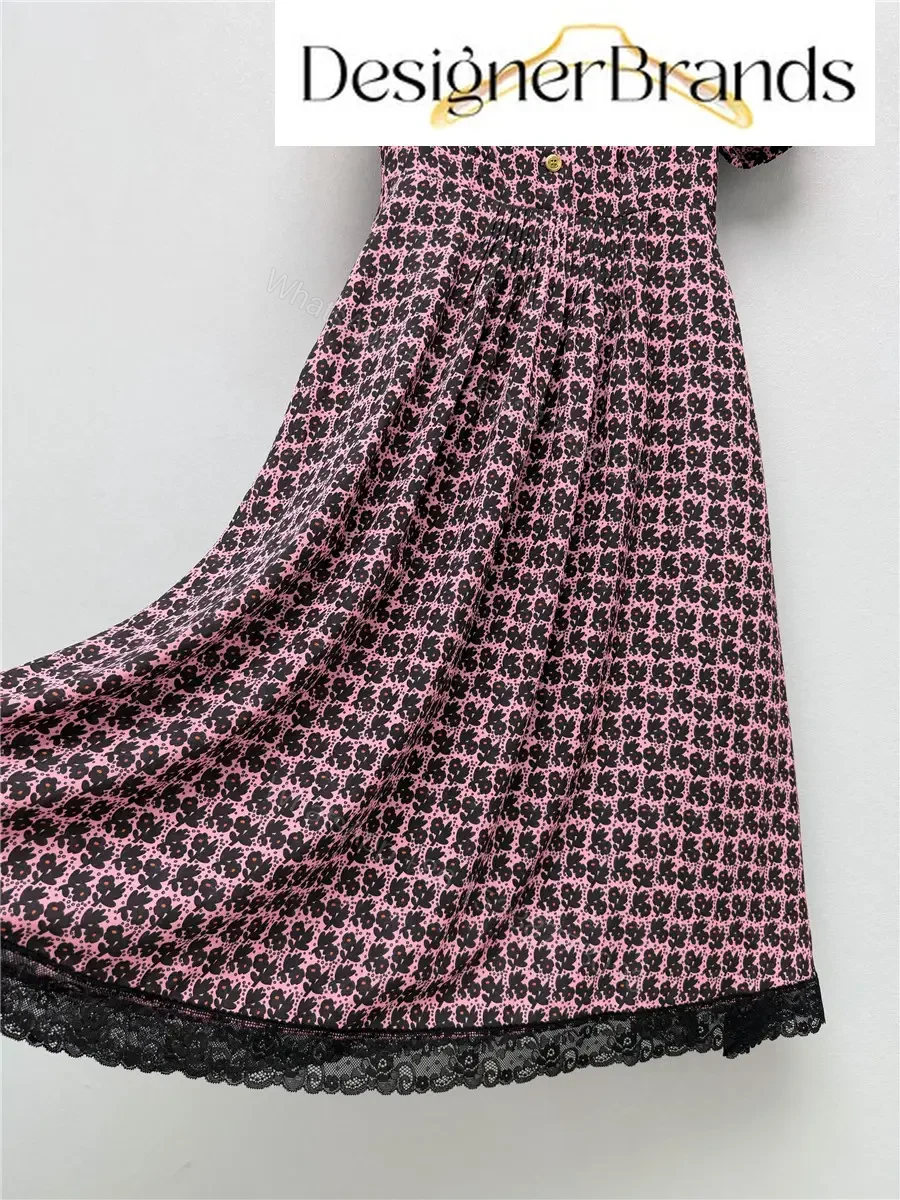 View 6 of Miu Miu Pink and Black Floral-Print Silk Dress