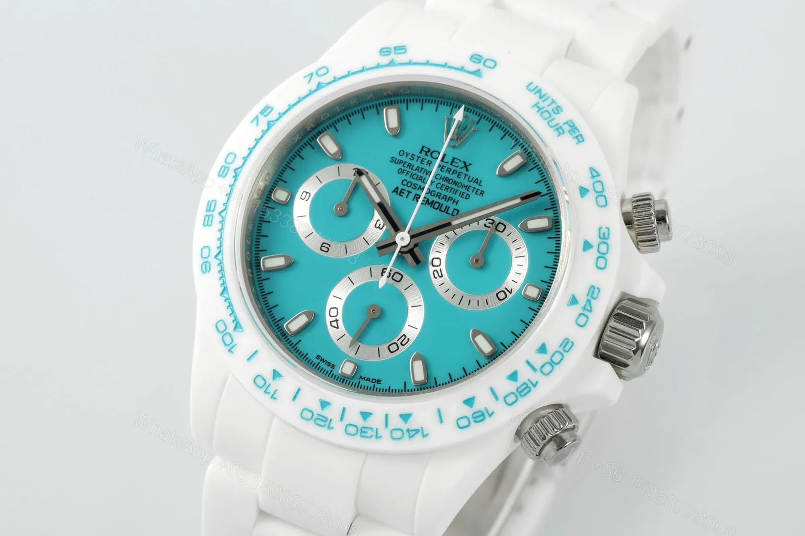 View 2 of JF Factory Clean Factory AET Daytona Ceramic Watch, White & Blue
