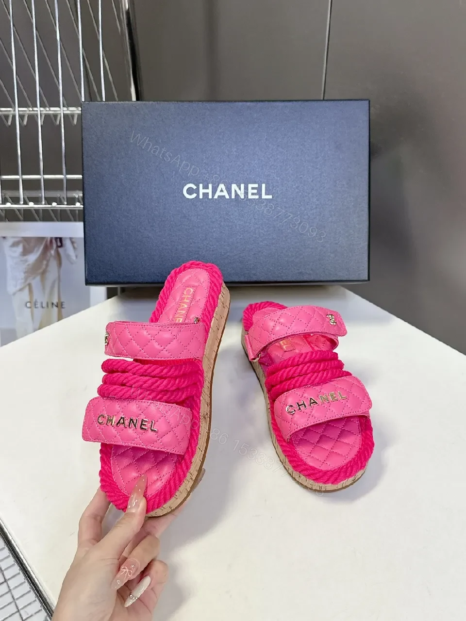 View 7 of Vibrant Pink Satin Sandals - Quilted, Braided, All-Day Comfort