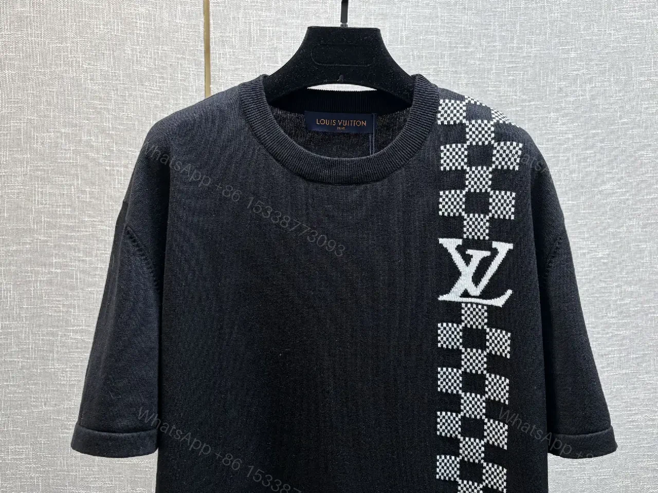 View 6 of Oversized Black Knit Tee: Luxe LV Stripe Streetwear Essential