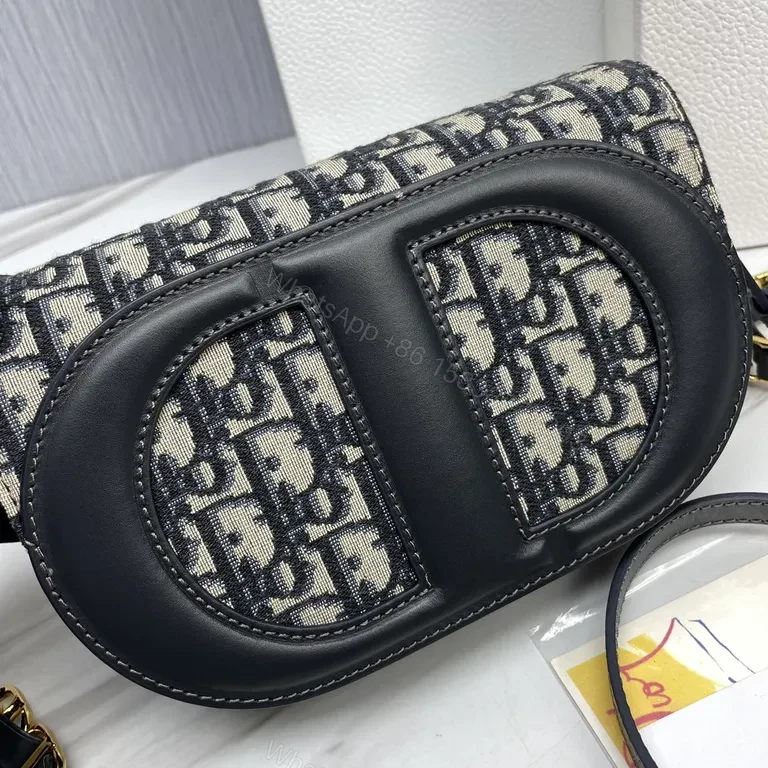 View 3 of Chic Dior-Inspired Canvas & Leather Shoulder Bag