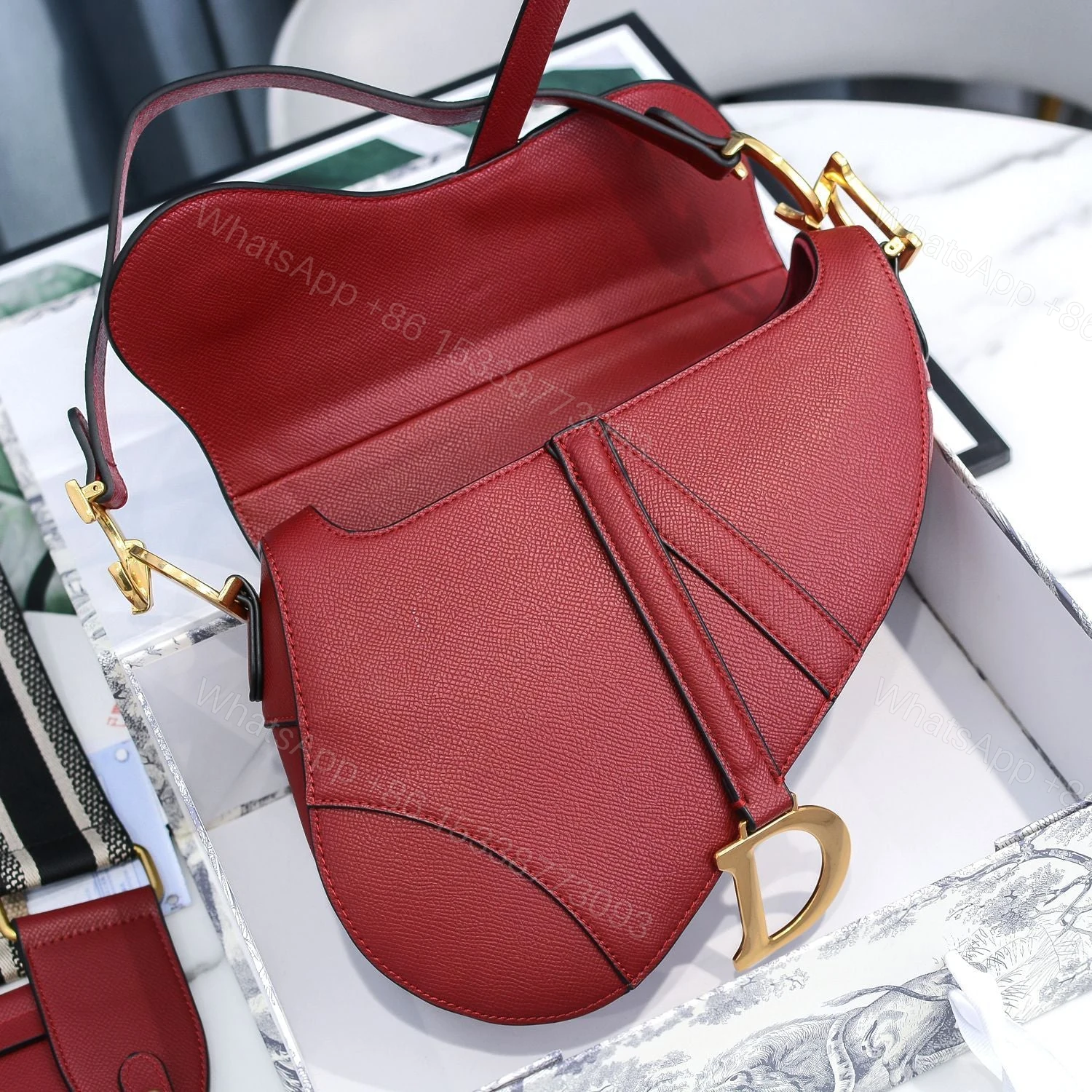 View 6 of Saddle Bag with Strap Grained Calfskin