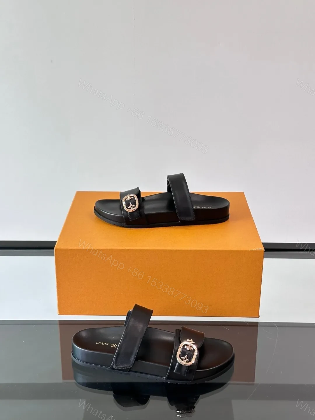 View 4 of LV Men Black Leather Slides