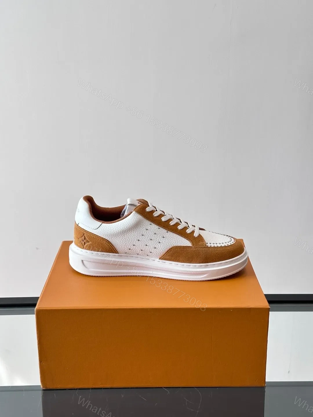 View 6 of LV Men White Brown Suede Leather Sneakers
