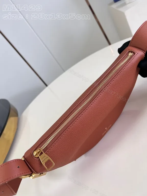 View 3 of Leather Belt Bag: Subtle LV Logo, Crescent Shape, Crossbody Carry