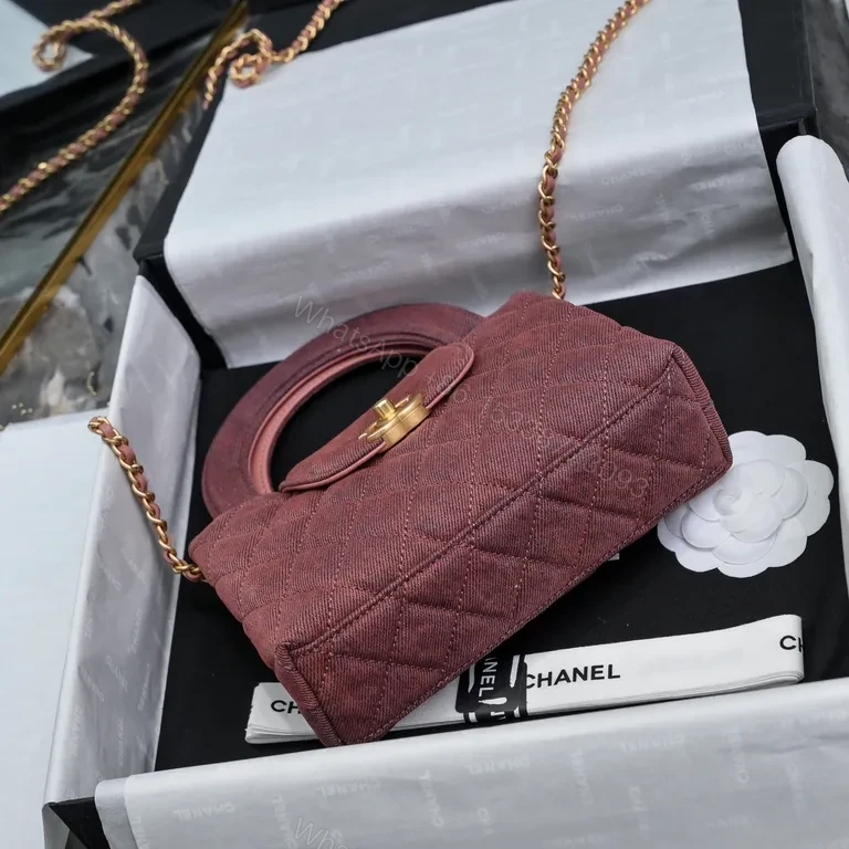 View 2 of Chanel-Inspired Velvet Rosewood Quilted Mini Bag