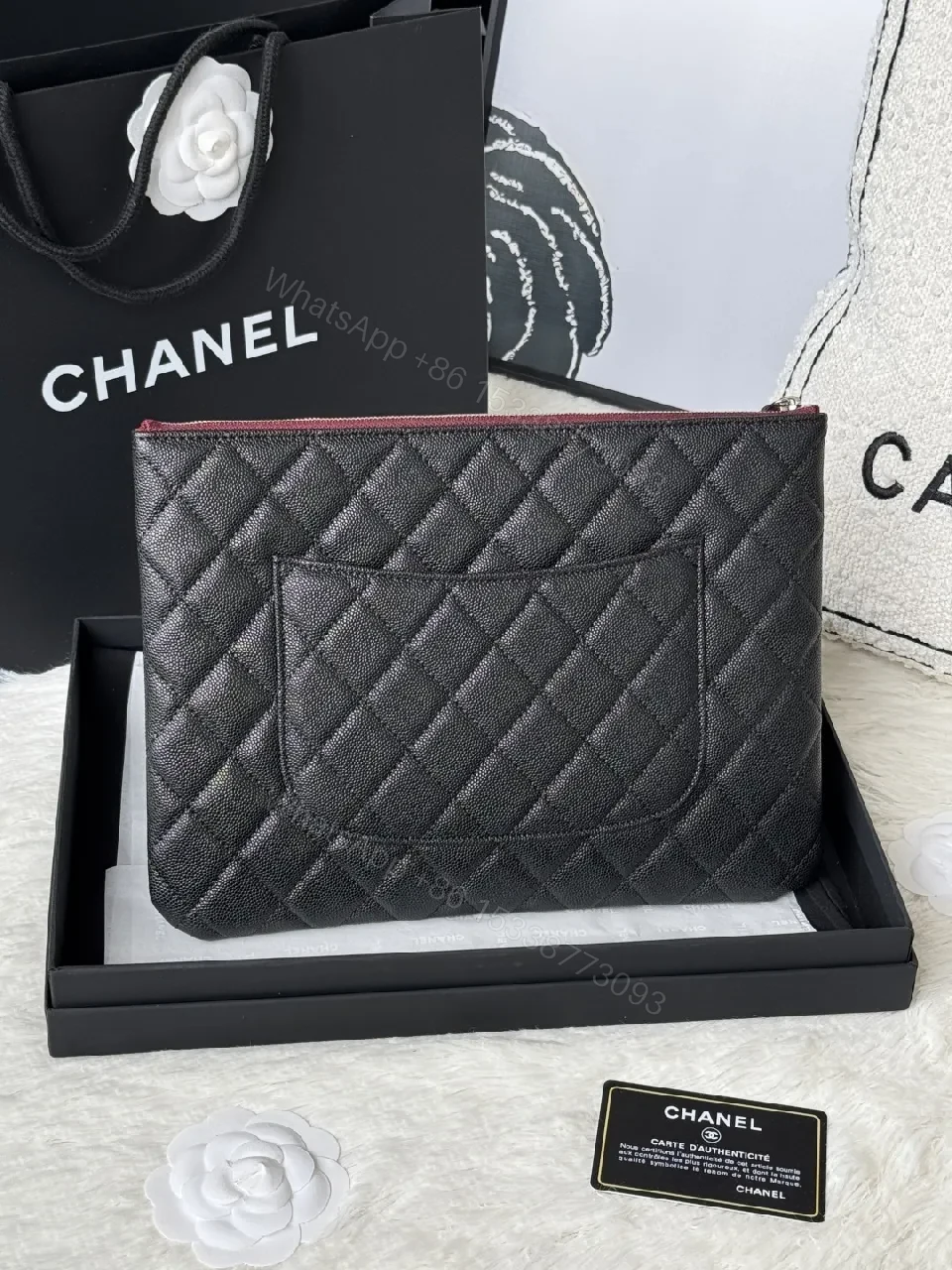 View 6 of Quilted Black Leather Wallet with Red Zip - Minimalist Luxe