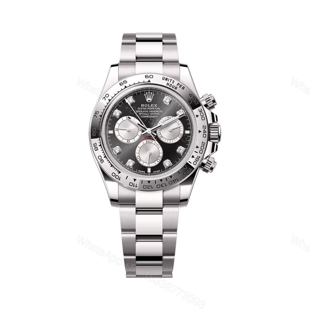 Replica Rolex Cosmograph Daytona White Gold Black Dial Diamond Markers 40mm — view 1