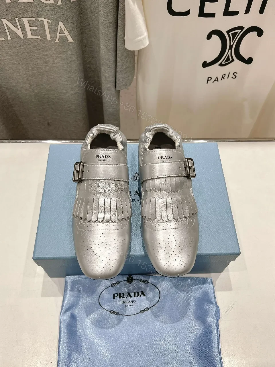 View 2 of Shimmer Fringe Derby Shoes: Metallic Leather, All-Day Comfort