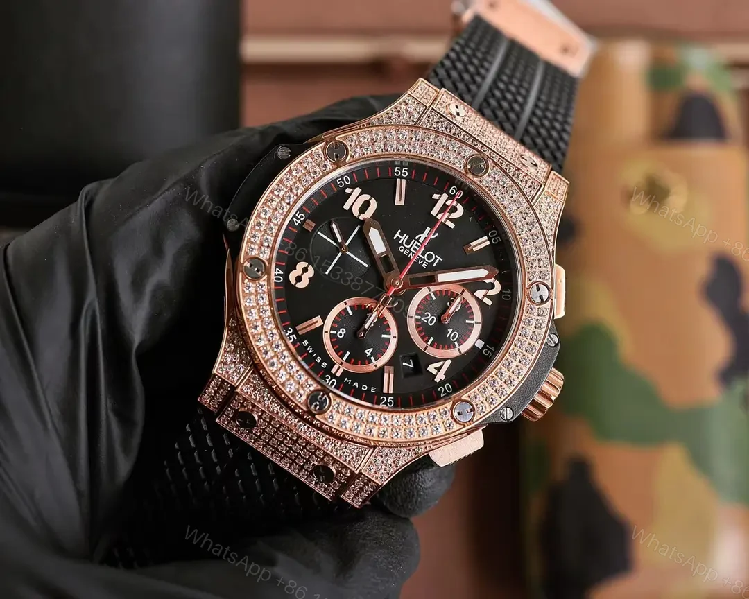View 2 of Super Clone Hublot Big Bang Black Dial Diamond Rubber Strap Premium 44MM HUBLOT-BB-BLK-DIA44