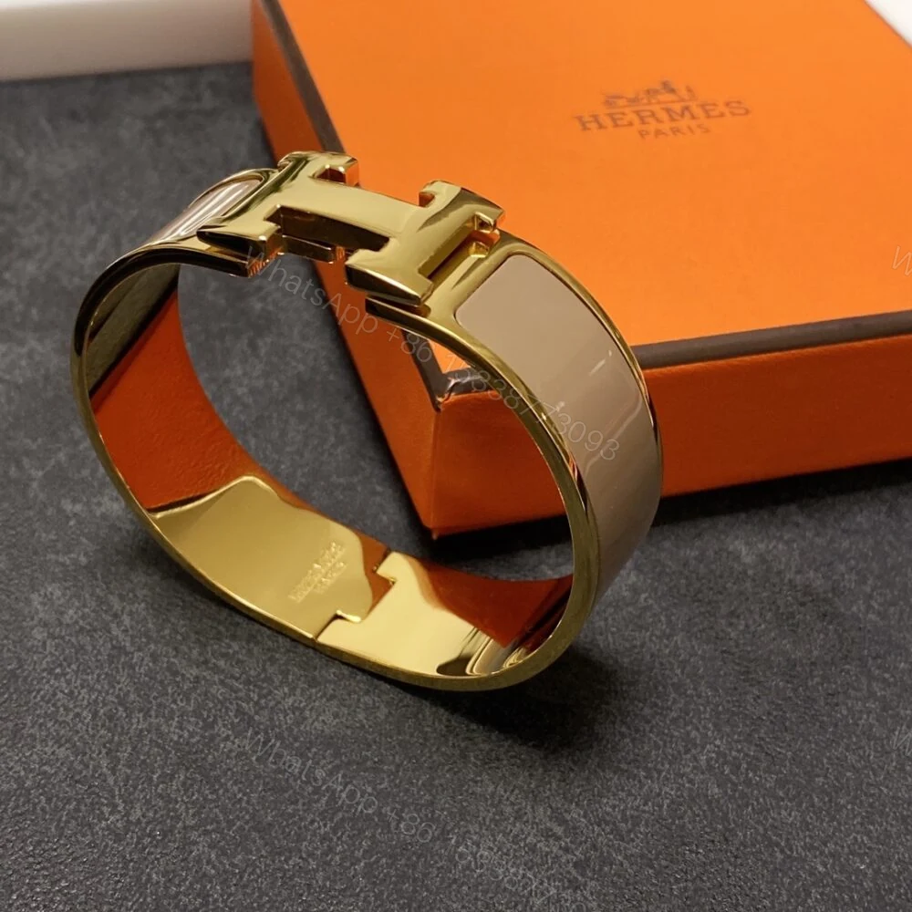 View 6 of Hermes Clic H Wide Bracelet Gold & Beige