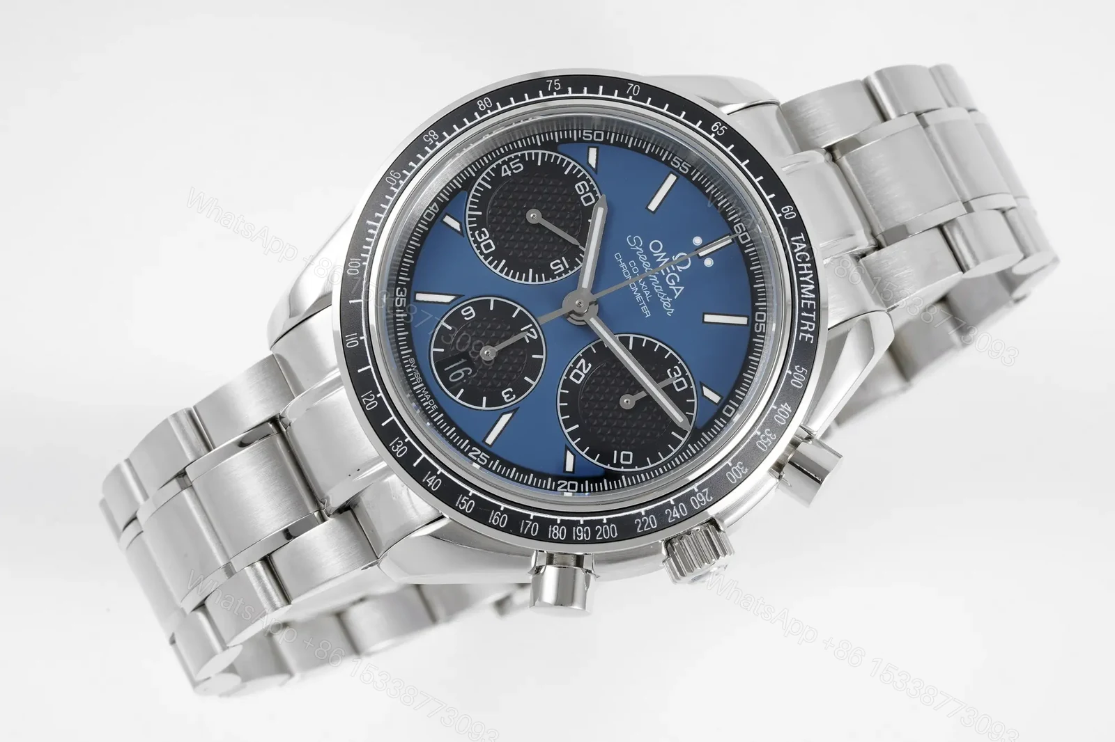View 2 of Omega Speedmaster Series 326.32.40.50.06.001 Chronograph Watch Blue Dial Stainless Steel Bracelet Multifunction Design