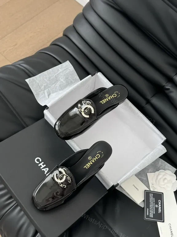 View 2 of Chic Patent Leather Mules â€“ Chanel-Inspired, Slip-On Luxury