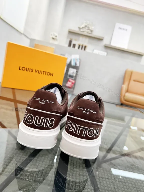View 5 of Rich Leather LV Emblem Low-Top Sneakers - Suede, White Sole