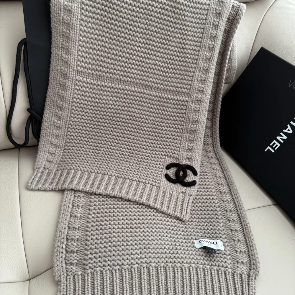 View 4 of Chanel Cashmere Knit Scarve Beige