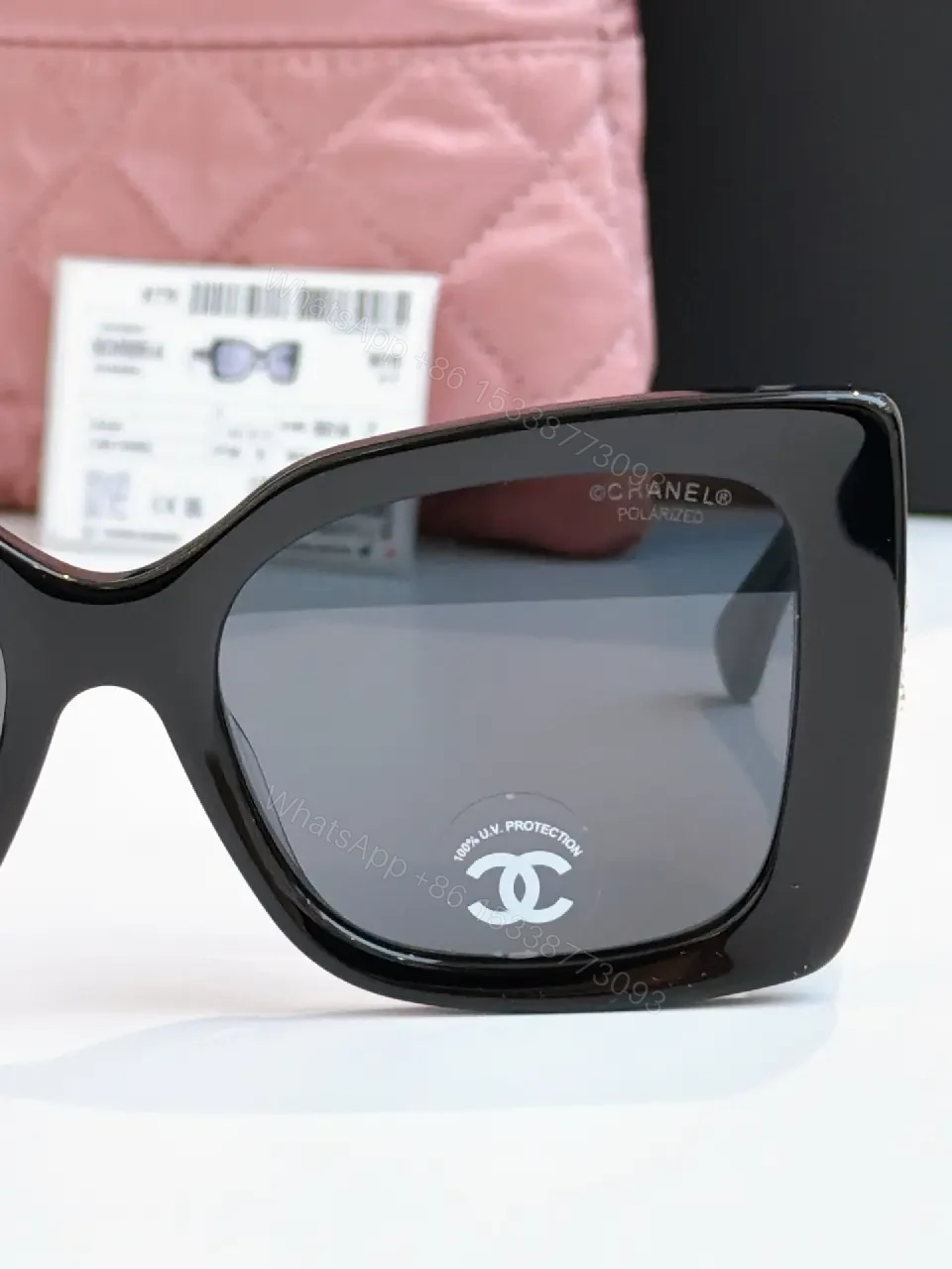 View 4 of Oversized Black Acetate Sunglasses with Gold Logo Details
