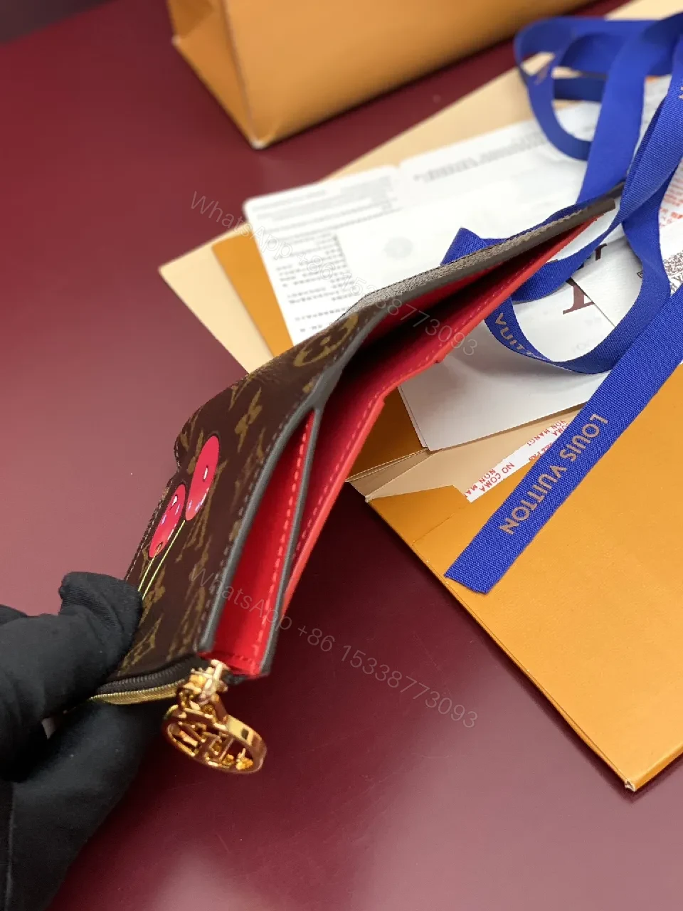 View 6 of Compact Cherry LV Monogram Wallet: Luxe, Modern, Durable