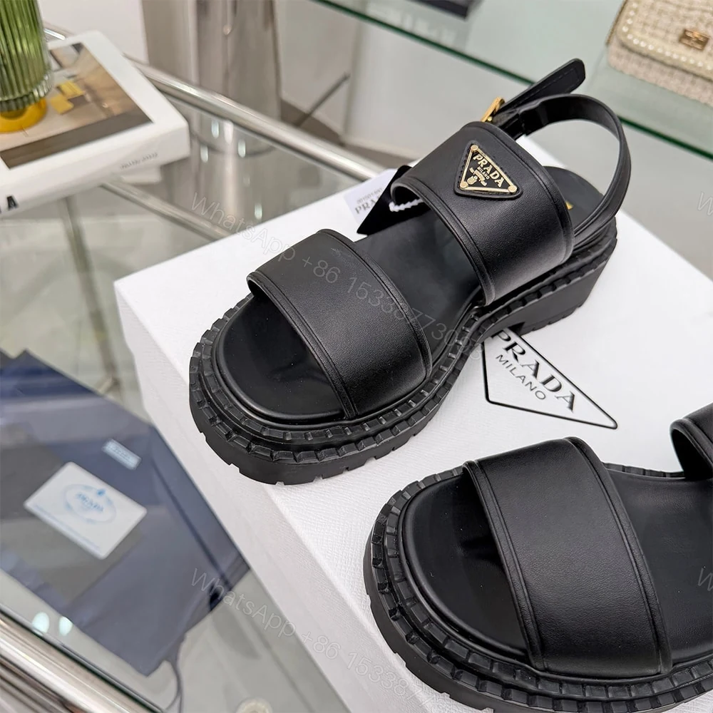 View 6 of PRADA Leather Platform Sandals 614971