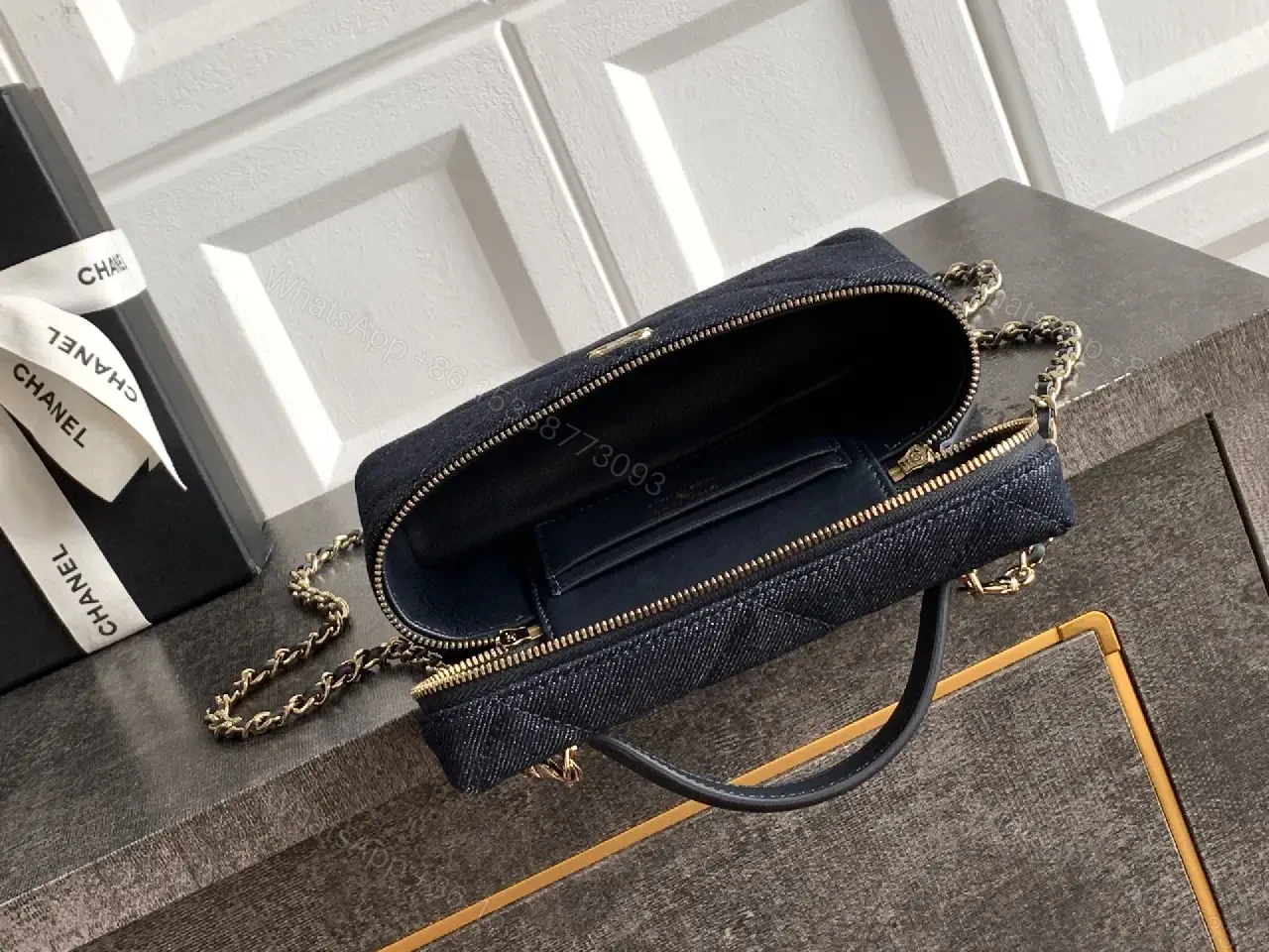 View 8 of Dark Denim Quilted City Bag: Luxe Compact Crossbody Tote