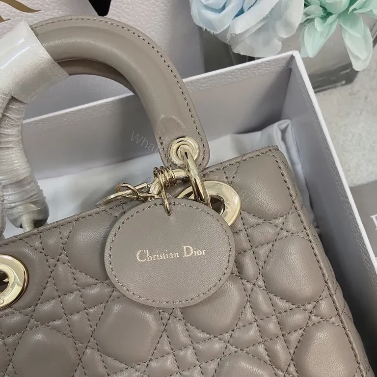 View 7 of Taupe Quilted Satchel: Luxe-Dior Inspired, Gold Hardware, Everyday Elegance