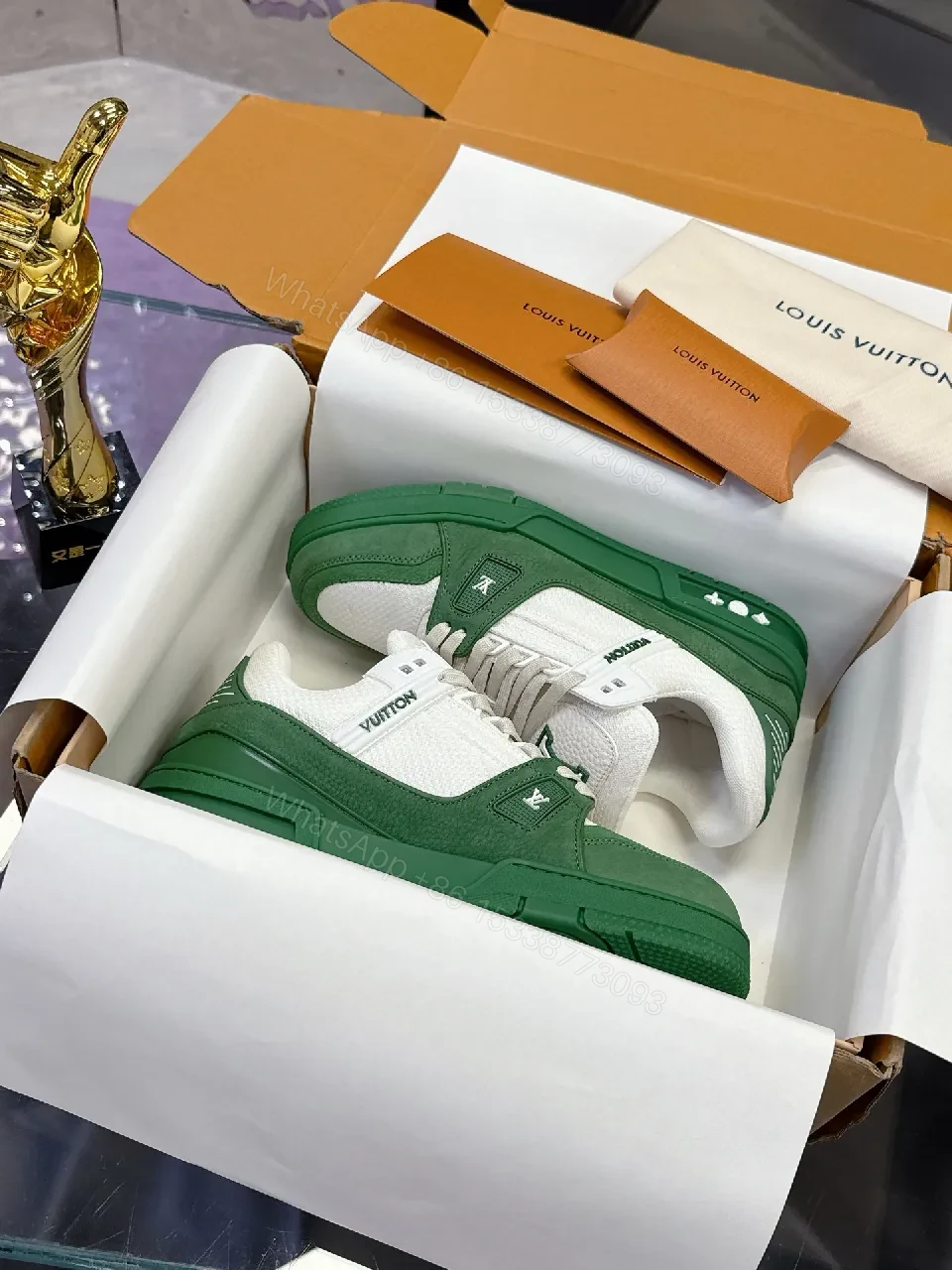View 2 of Green Suede & White Mesh High-Top Sneaker: Elevated Comfort Luxury