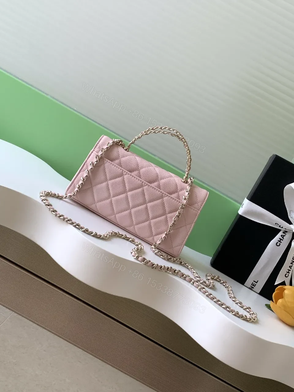 View 8 of Soft Pink Quilted Chain Bag: Everyday Luxury Tote