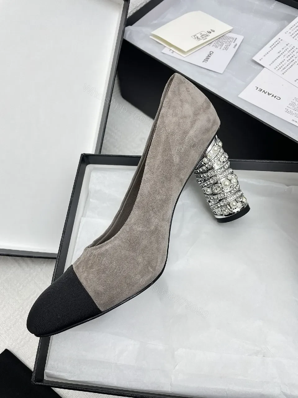 View 5 of Suede Pumps with Embellished Heel – Subtle Texture, Bold Statement