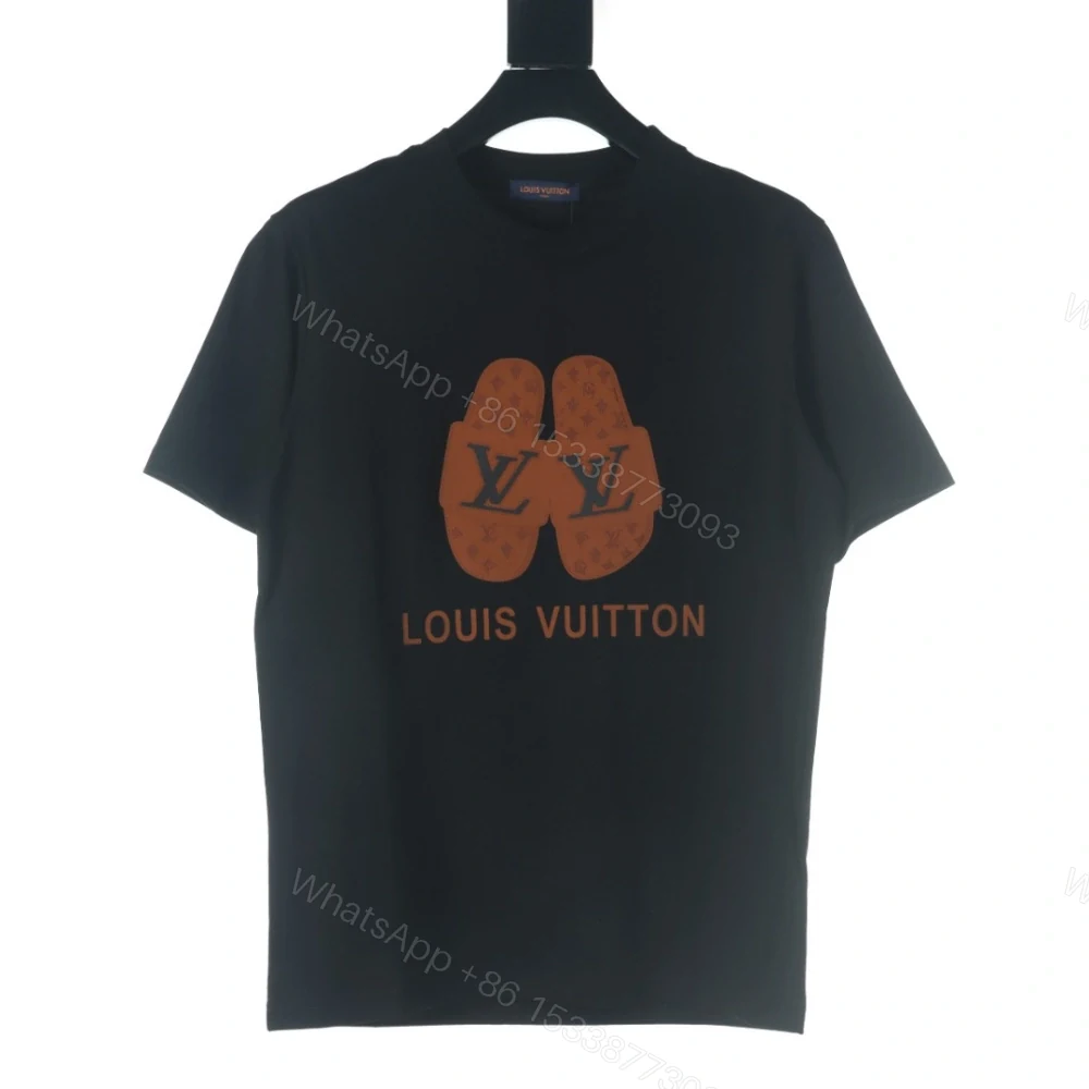 高仿LV*1AFR0040拖鞋麂皮貼佈T恤黑色 — view 1