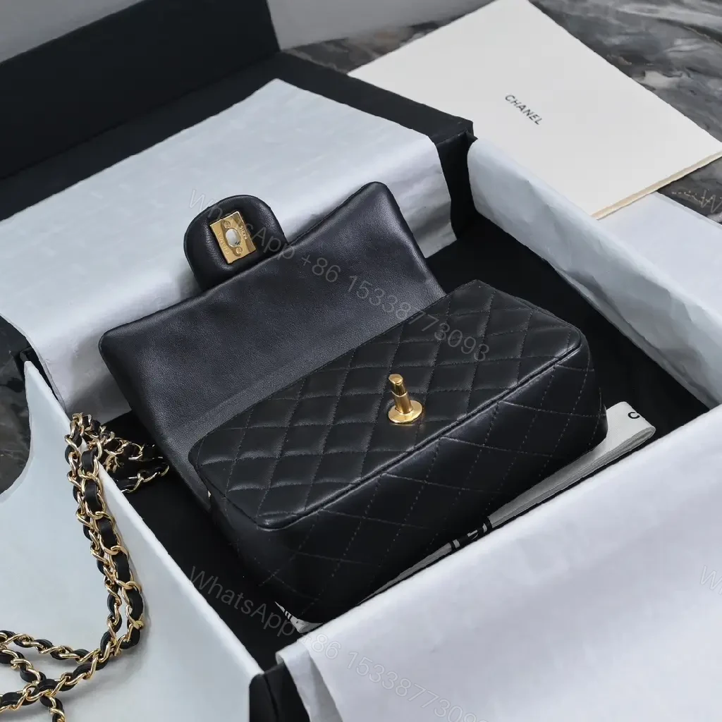 View 2 of Compact Black Quilted Leather Shoulder Bag with Chain
