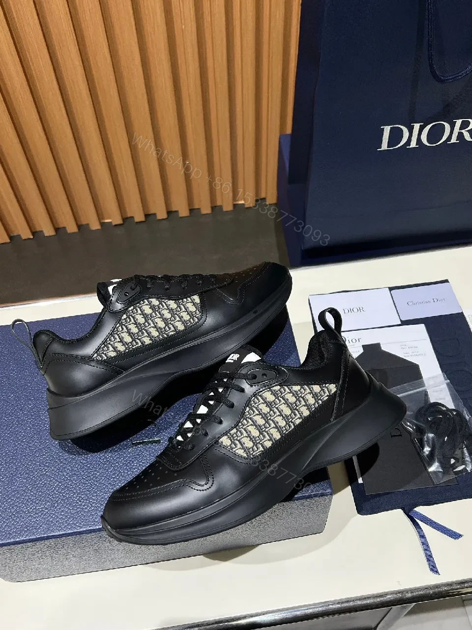 View 4 of Lux Black Leather-Details Sneaker: Knit Panels, Modern Streetwear