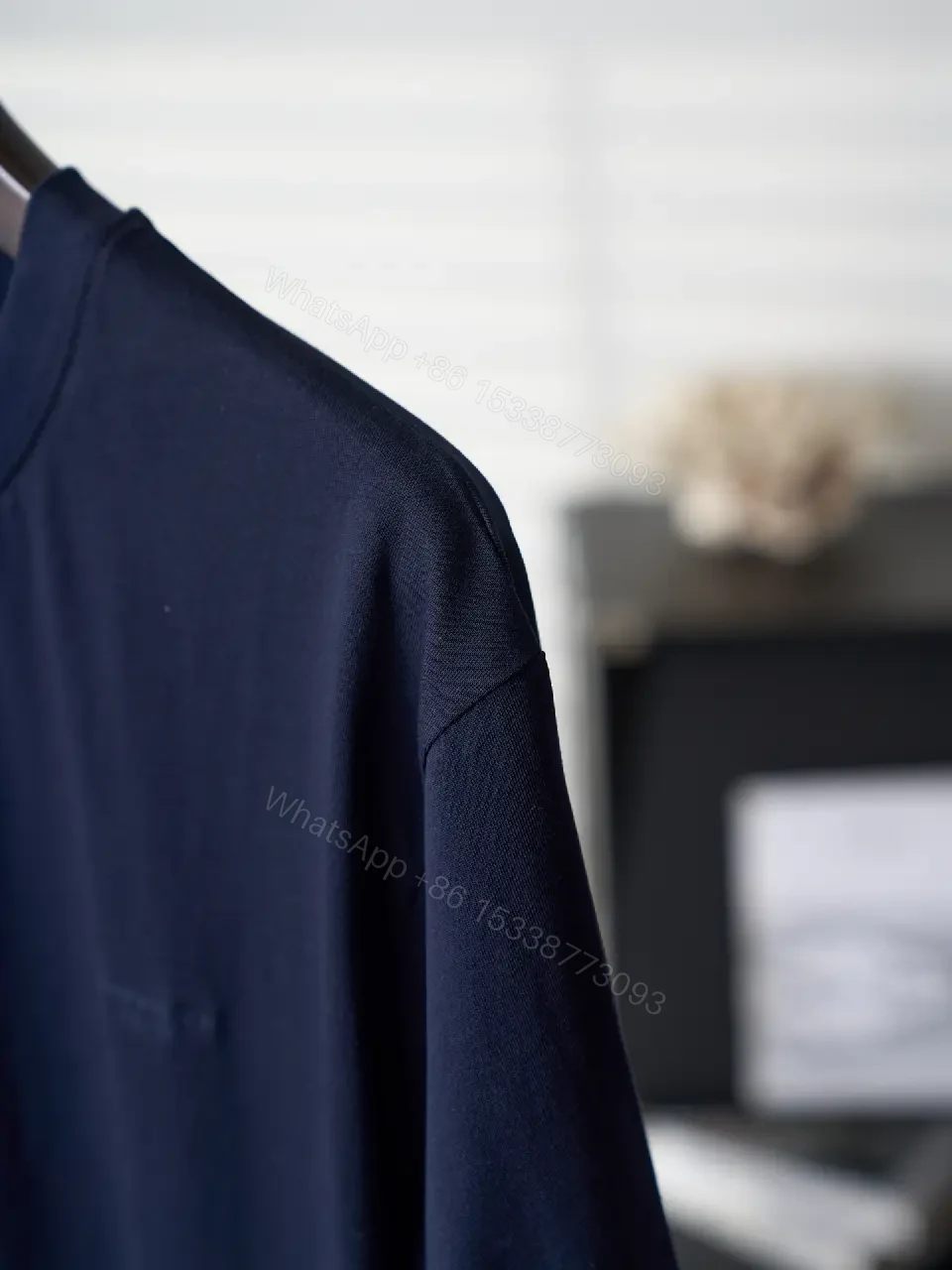View 2 of Dark Navy Short-Sleeve Crew Neck T-Shirt, Smooth Knit, Soft Drape