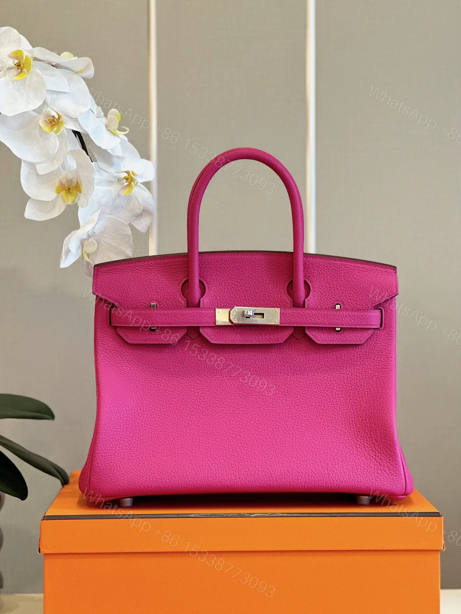 View 4 of HN Rose Shocking Taurillon Clemence Palladium Hardware