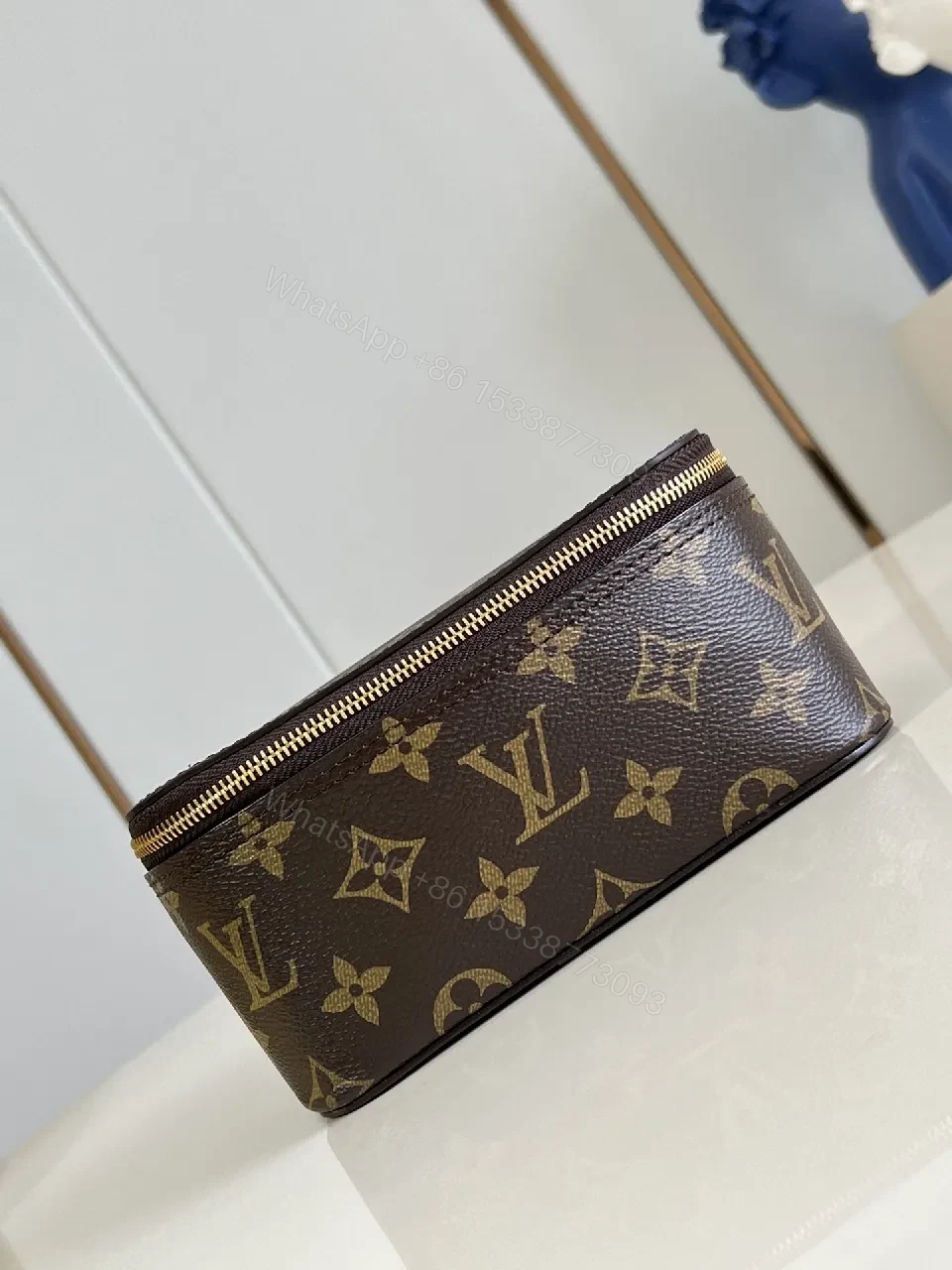View 4 of Brown Monogram Canvas Compact Pouch with Gold Hardware Clutch
