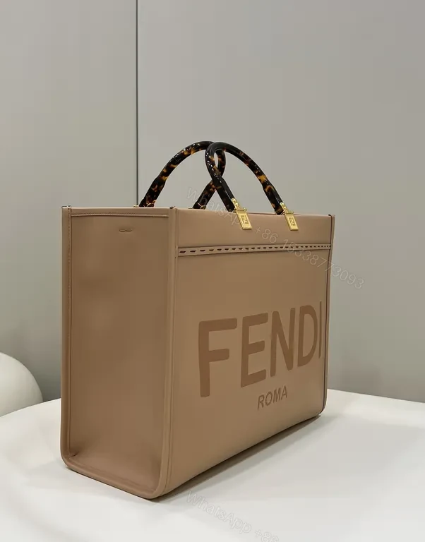 View 3 of Structured Minimalist Tote: Tan Leather, Fendi-Inspired Hardware