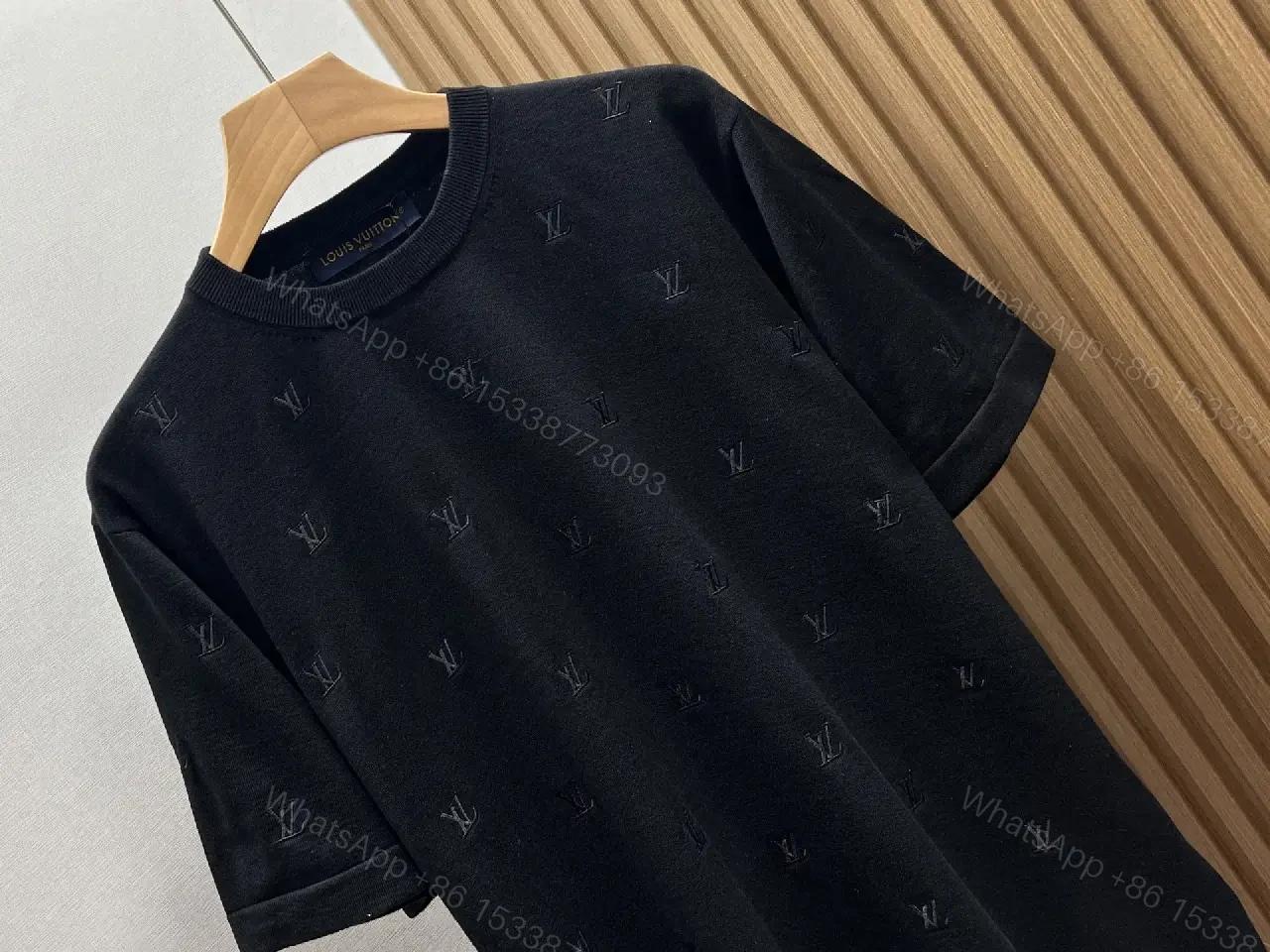 View 3 of Black Monogram Knit Tee: Subtle Texture, Everyday Luxury
