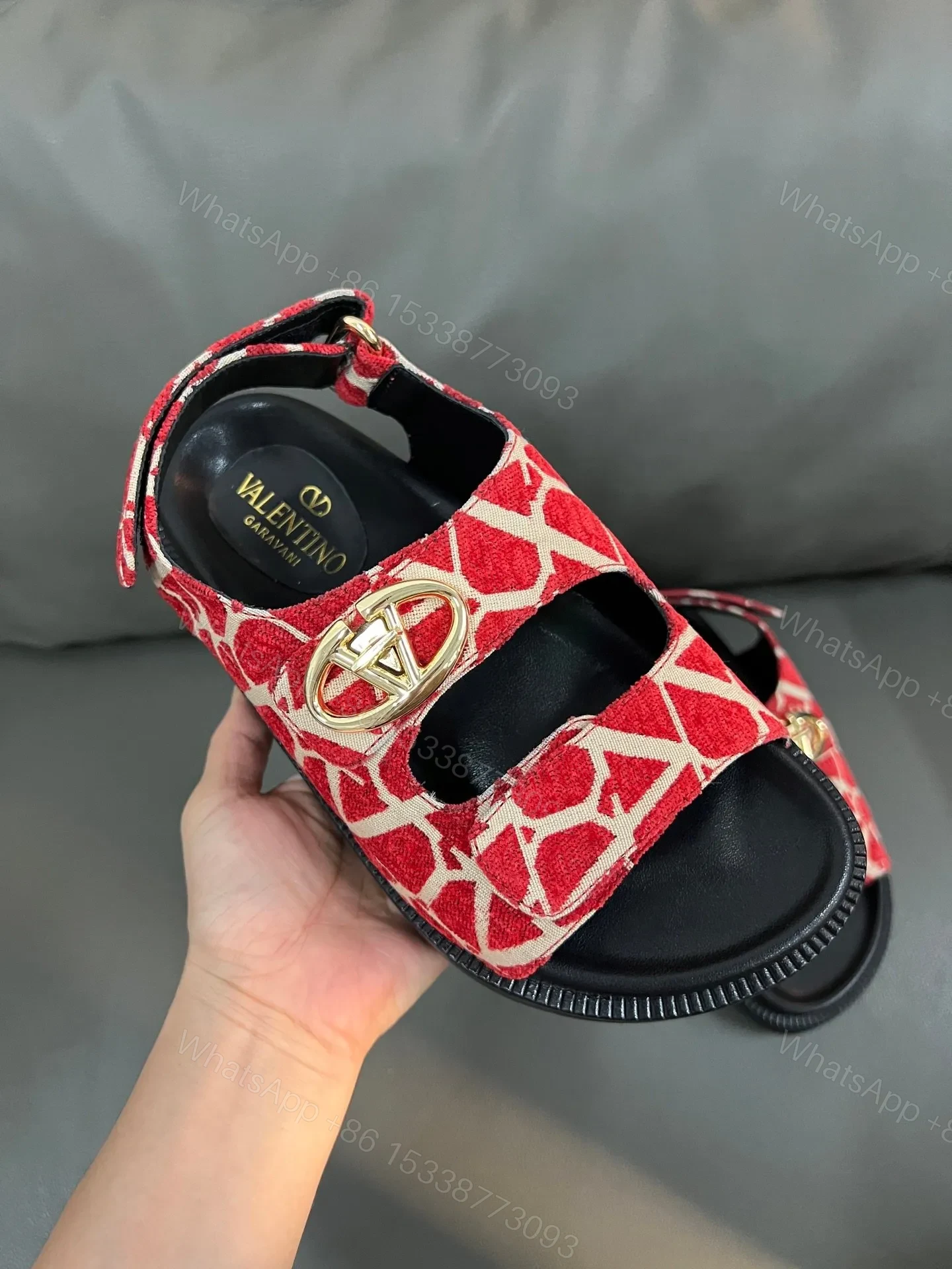 View 6 of Valentino Women Red Patterned Fabric Sandals