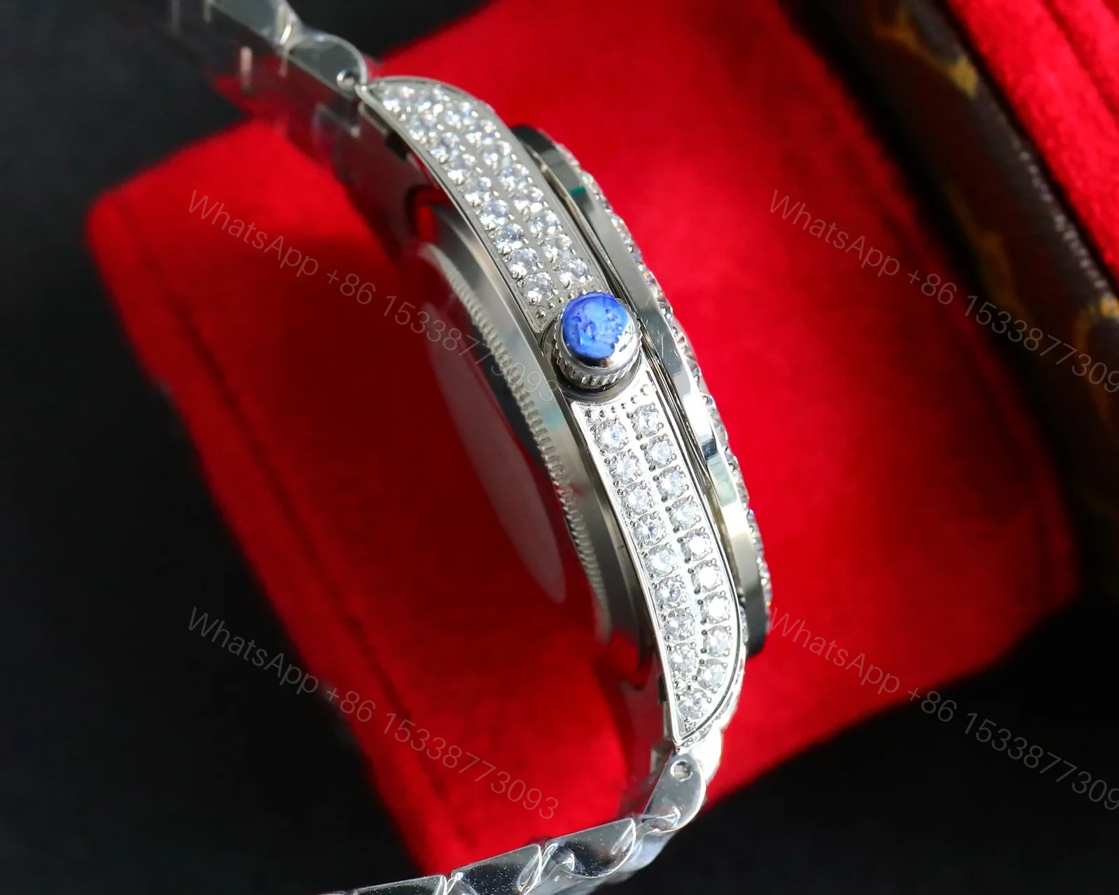 View 6 of Rolex Day-Date Red Diamond Replica 42MM Premium Iced Full Steel Bracelet Edition RG-ROLEX-DD-RED-DIA-ICED-STL-42