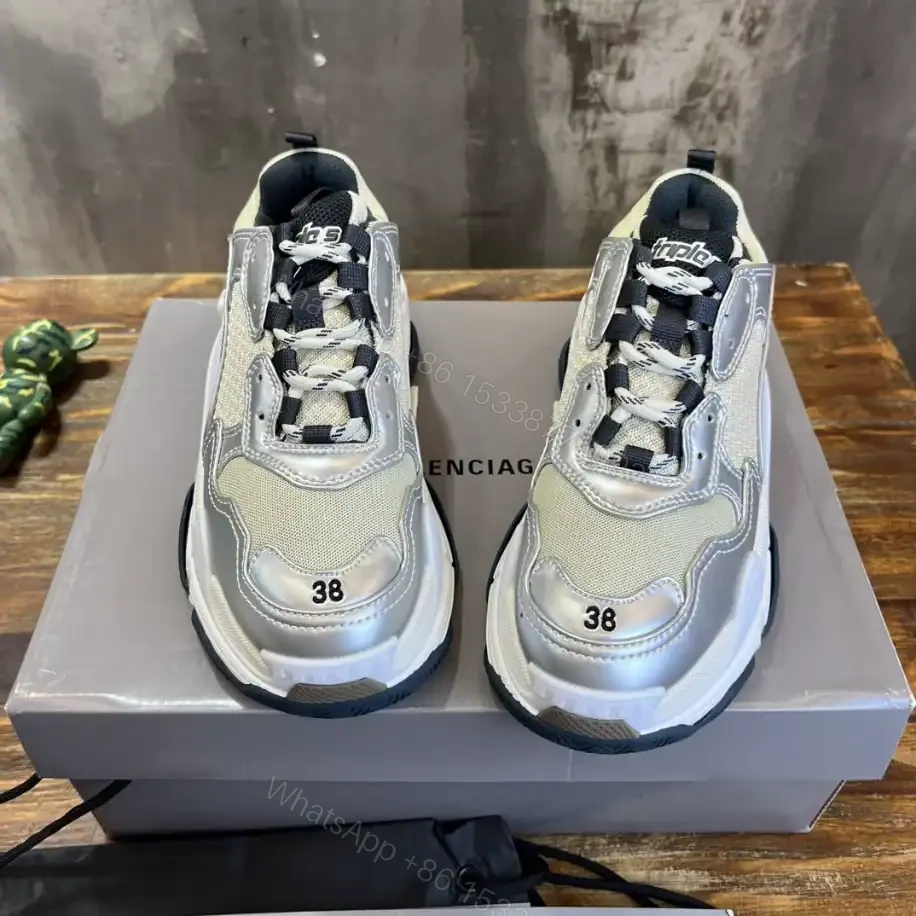 View 8 of BALENCIAGA WOMEN’S TRIPLE S SNEAKER IN BLACK/WHITE/SILVER – BB256