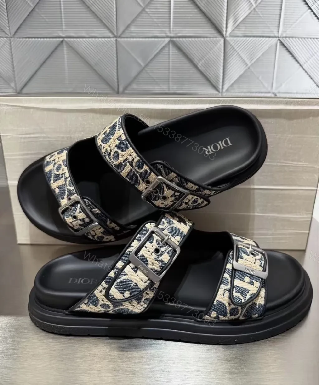 View 6 of Patterned Strap Sandals - Monogram-Patterned, Cushioned Platform Sandals