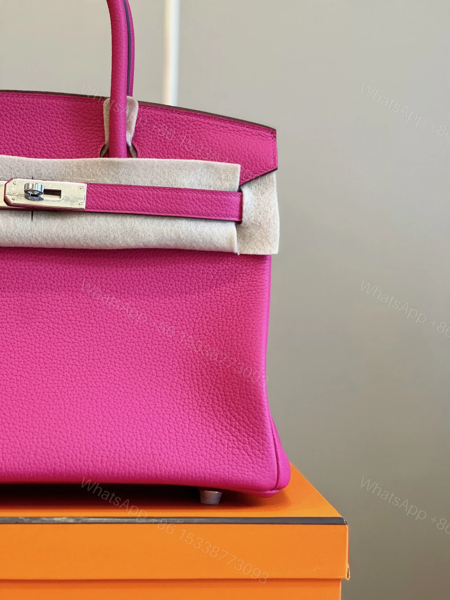View 5 of HN Rose Shocking Taurillon Clemence Palladium Hardware