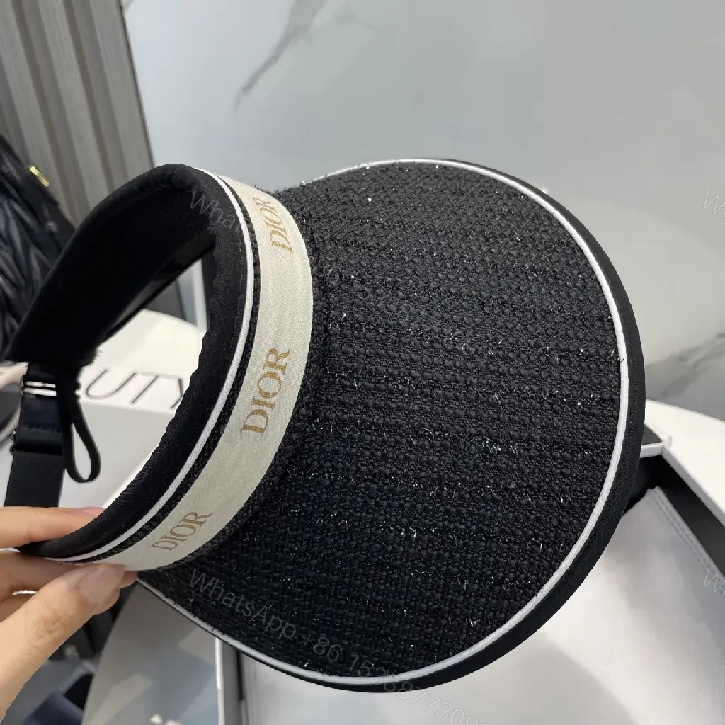 View 3 of Chic Black Visor Hat with Dior Band: Elevated Everyday Style