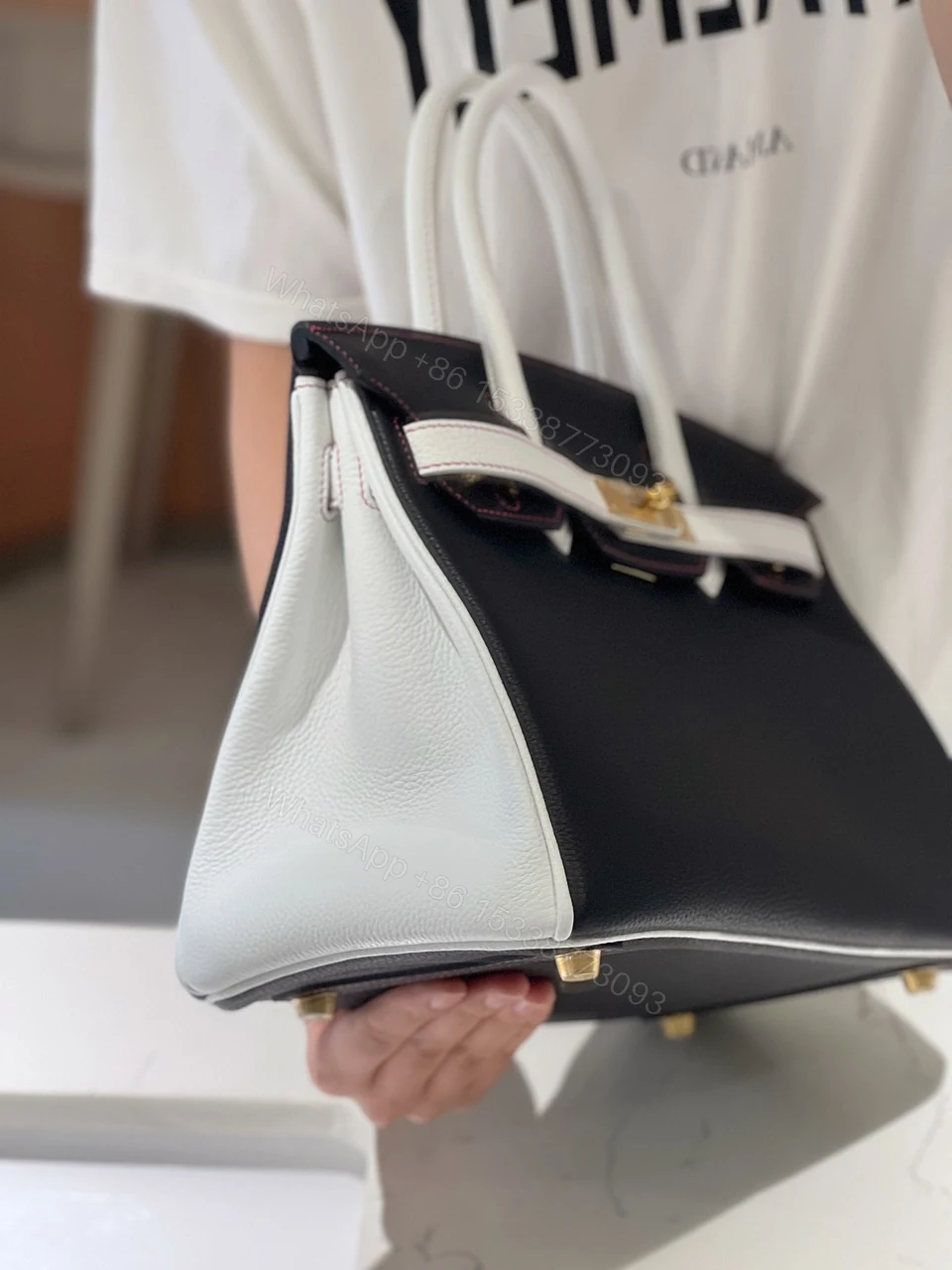 View 2 of Hermes Birkin 30 Black/White Togo leather Gold Hardware