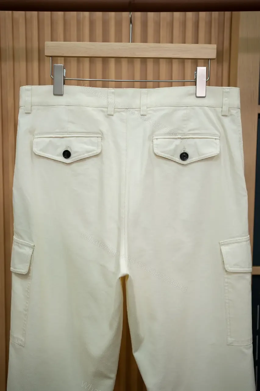 View 6 of Off-White Cream Cargo Pants with Smooth Twill, Relaxed Fit