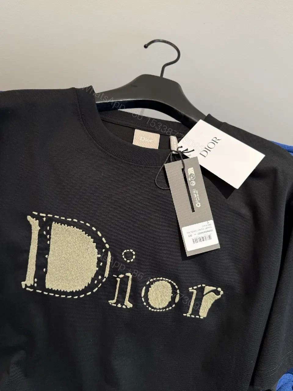 View 6 of Black Cotton Dior Logo T-Shirt, Glitter Accent, Dior Product Type: T-Shirt